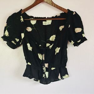Urban Outfitters Black Floral Blouse Sz Small